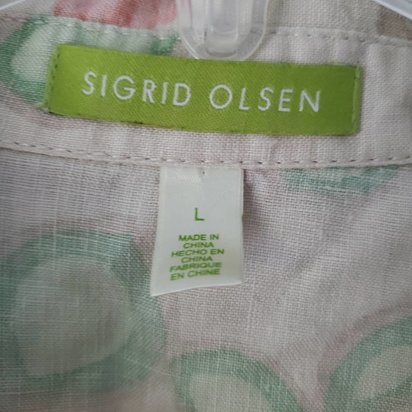 Sigrid Olsen Pastel Floral Linen Button Front Blouse L Boho Norm Core Classic - Picture 3 of 10